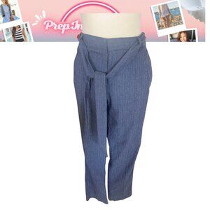 BANANA REPUBLIC Avery Straight Fit Ankle Pants Blue Tonal Pinstripe Linen Blend